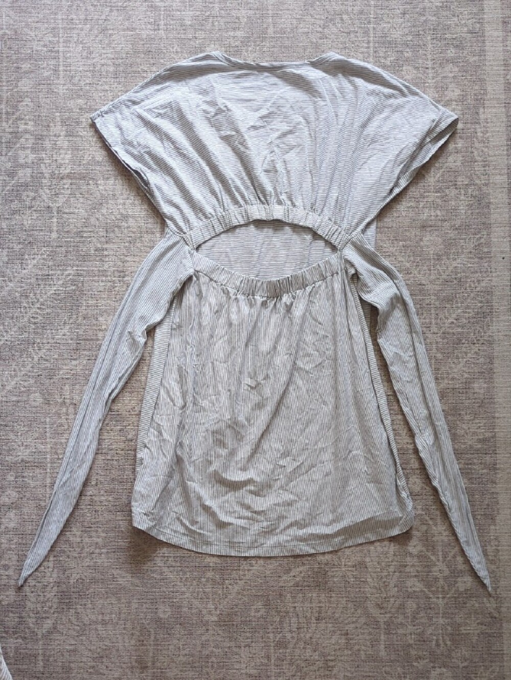 Gray and White Striped Tee Dress With Tie Waist And Back Cutout - Coastal - Picture 10 of 11